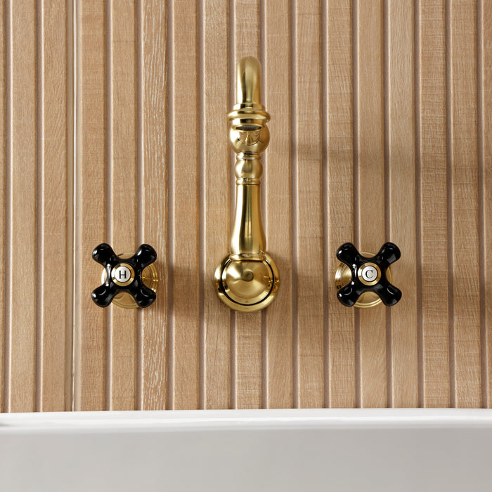 Kingston Heirloom KS1257PKX - Duchess Double-Handle 3-Hole Wall Mount Bathroom Faucet, Brushed Brass