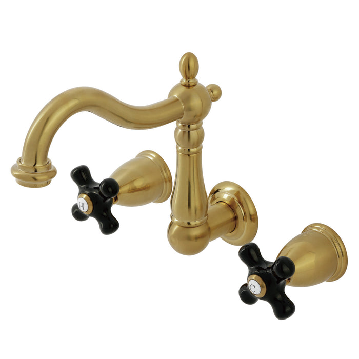 Kingston Heirloom KS1257PKX - Duchess Double-Handle 3-Hole Wall Mount Bathroom Faucet, Brushed Brass