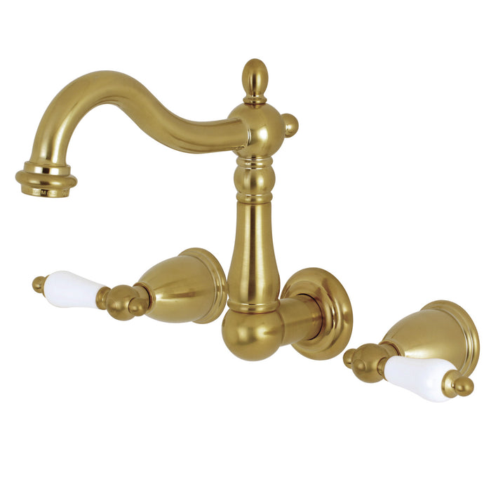 Kingston Heirloom KS1257PL - Heritage Double-Handle 3-Hole Wall Mount Bathroom Faucet, Brushed Brass