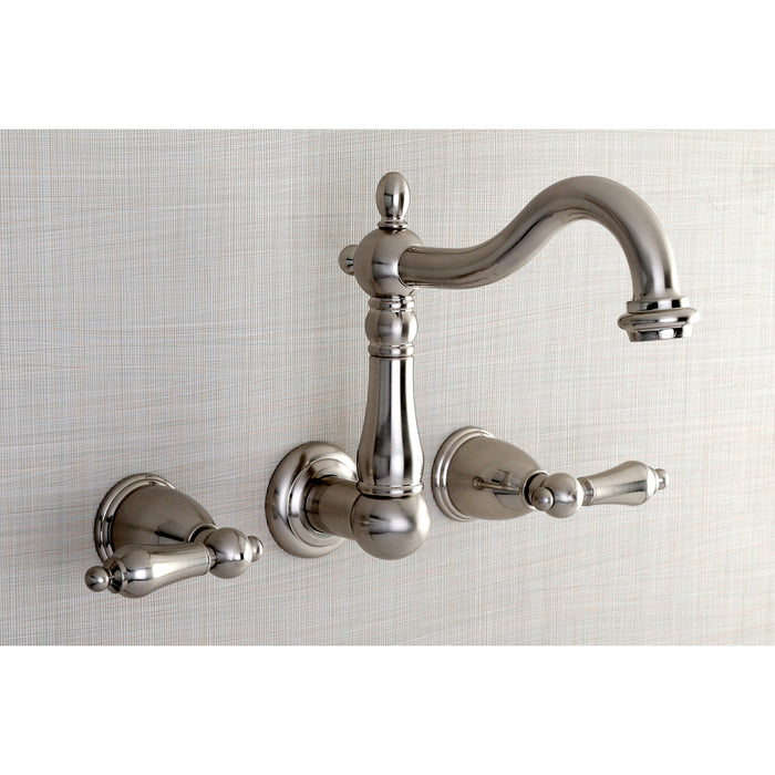 Kingston Heirloom KS1258AL - Heritage Double-Handle 3-Hole Wall Mount Bathroom Faucet, Brushed Nickel