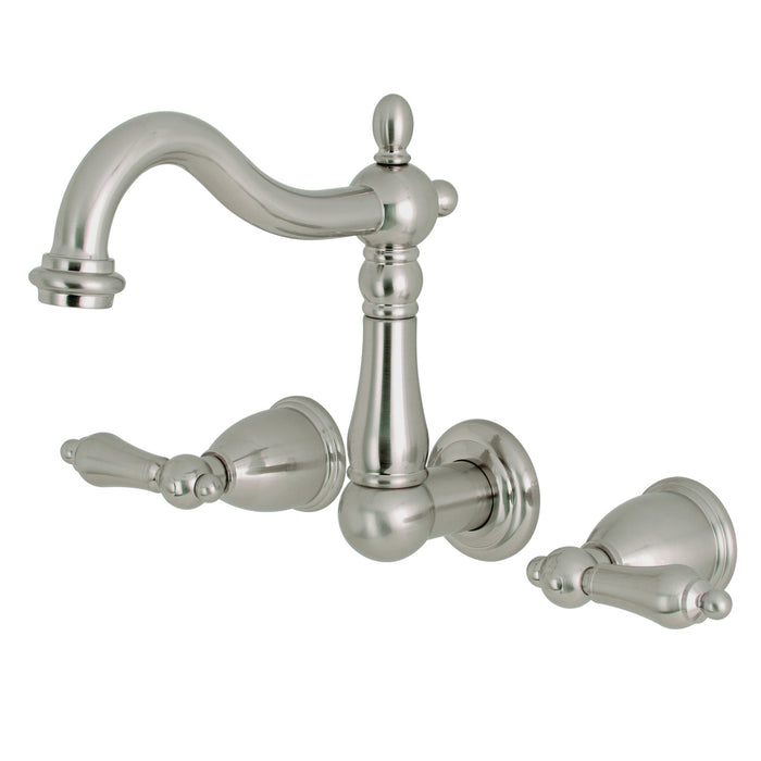 Kingston Heirloom KS1258AL - Heritage Double-Handle 3-Hole Wall Mount Bathroom Faucet, Brushed Nickel