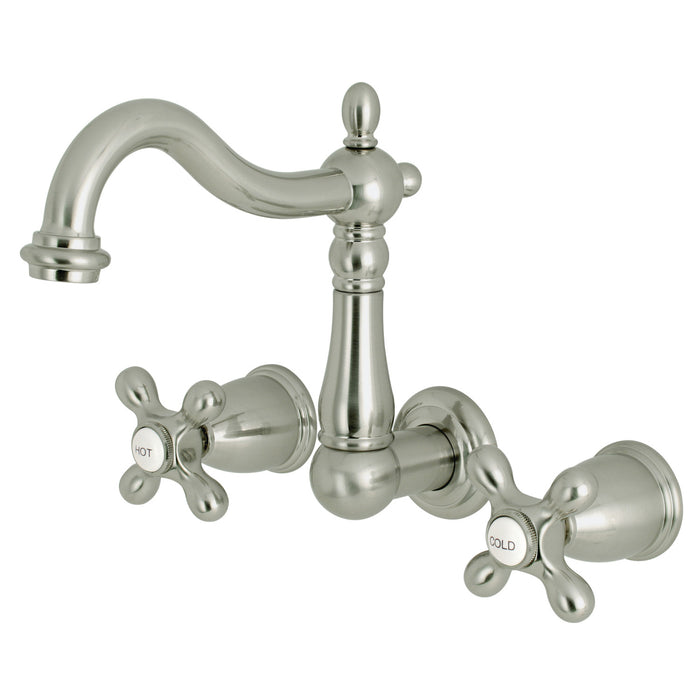 Kingston Heirloom KS1258AX - Heritage Double-Handle 3-Hole Wall Mount Bathroom Faucet, Brushed Nickel