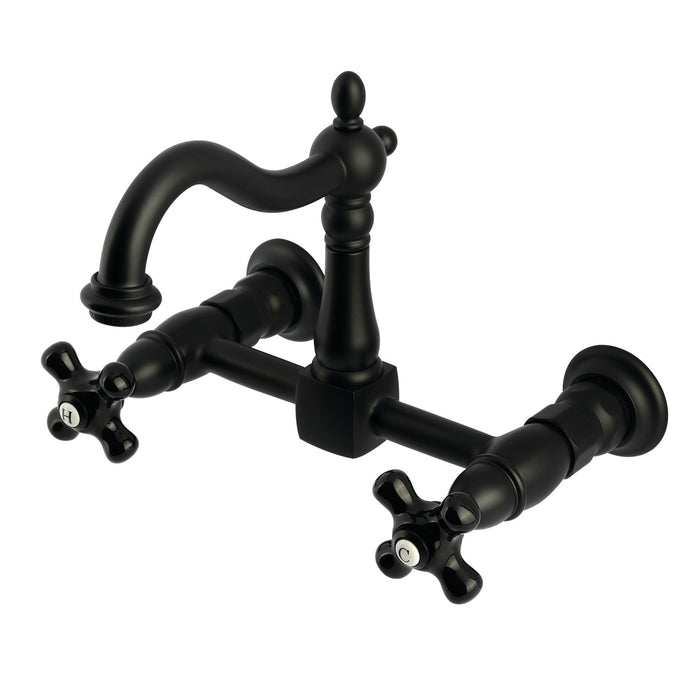 Kingston Heirloom KS1260PKX - Duchess Two-Handle 2-Hole Wall Mount Bridge Kitchen Faucet, Matte Black