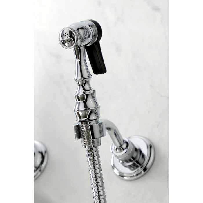 Kingston Heirloom KS1261AXBS - Heritage Two-Handle 3-Hole Wall Mount Bridge Kitchen Faucet with Brass Sprayer, Polished Chrome