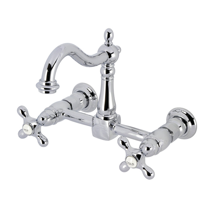 Kingston Heirloom KS1261AX - Heritage Two-Handle 2-Hole Wall Mount Bridge Kitchen Faucet, Polished Chrome