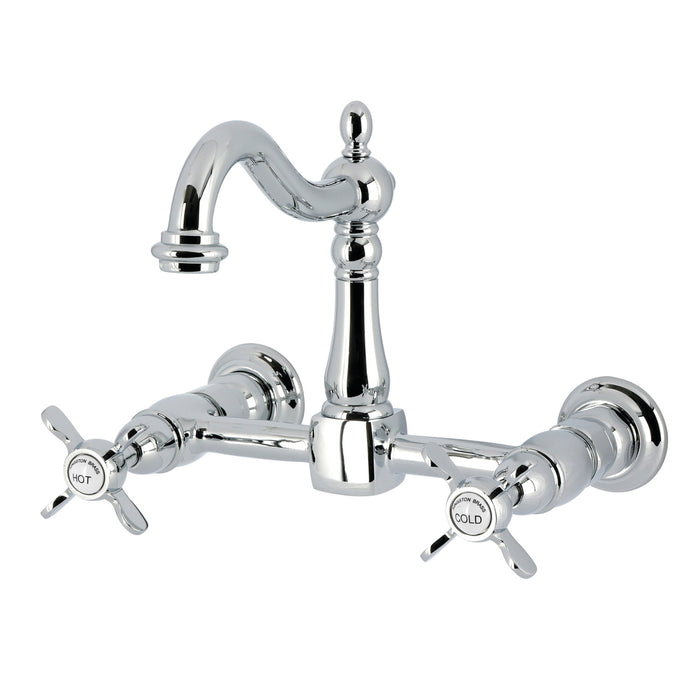 Kingston Heirloom KS1261BEX - Essex Two-Handle 2-Hole Wall Mount Bridge Kitchen Faucet, Polished Chrome