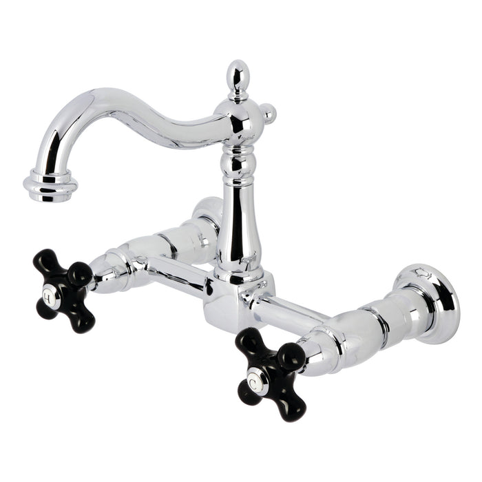 Kingston Heirloom KS1261PKX - Duchess Two-Handle 2-Hole Wall Mount Bridge Kitchen Faucet, Polished Chrome