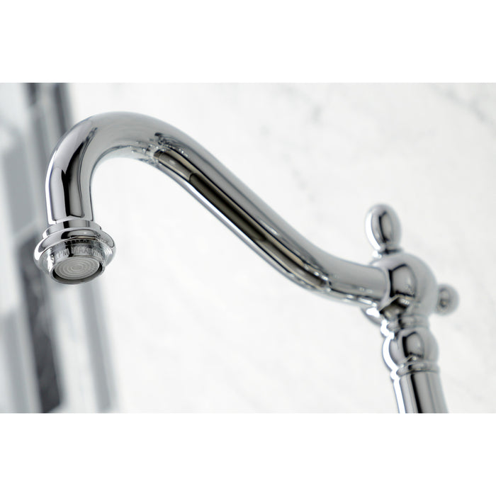 Kingston Heirloom KS1261PXBS - Heritage Two-Handle 3-Hole Wall Mount Bridge Kitchen Faucet with Brass Sprayer, Polished Chrome