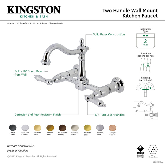 Heritage KS1262AL Two-Handle 2-Hole Wall Mount Kitchen Faucet, Polished Brass