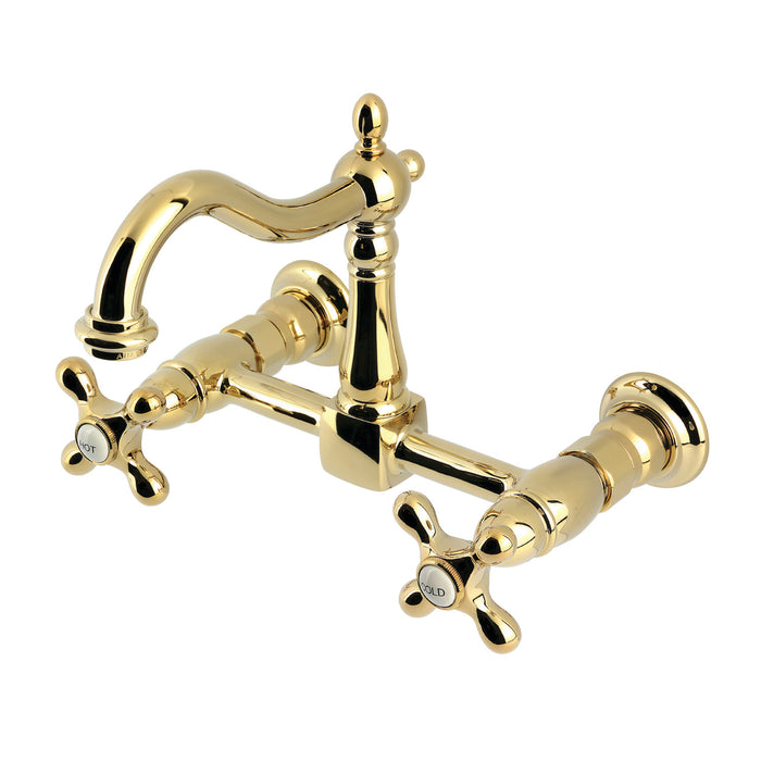 Kingston Heirloom KS1262AX - Heritage Two-Handle 2-Hole Wall Mount Bridge Kitchen Faucet, Polished Brass