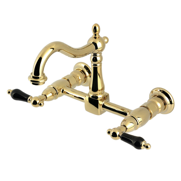 Kingston Heirloom KS1262PKL - Duchess Two-Handle 2-Hole Wall Mount Bridge Kitchen Faucet, Polished Brass
