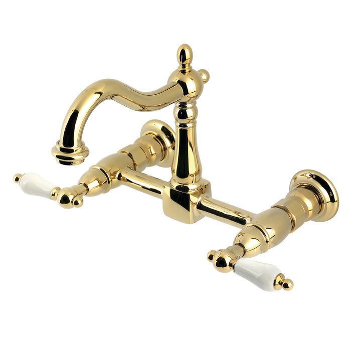 Heritage KS1262PL Two-Handle 2-Hole Wall Mount Kitchen Faucet, Polished Brass