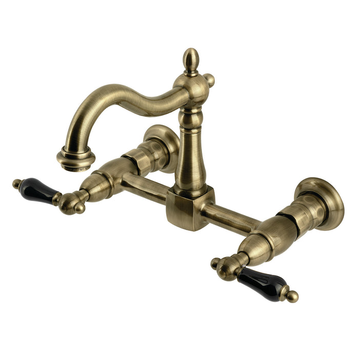 Kingston Heirloom KS1263PKL - Duchess Two-Handle 2-Hole Wall Mount Bridge Kitchen Faucet, Antique Brass