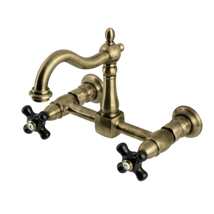 Kingston Heirloom KS1263PKX - Duchess Two-Handle 2-Hole Wall Mount Bridge Kitchen Faucet, Antique Brass