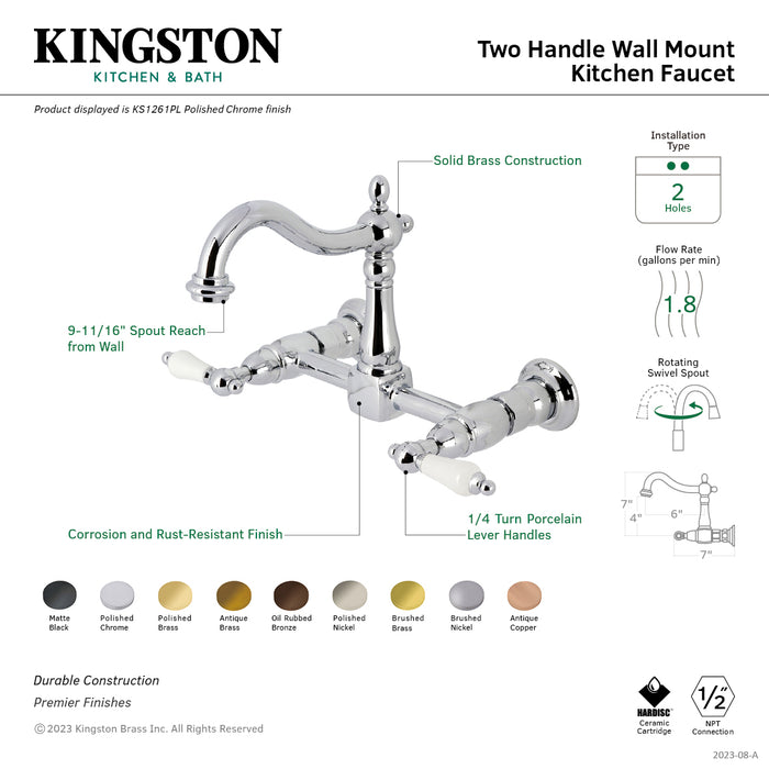 Heritage KS1263PL Two-Handle 2-Hole Wall Mount Kitchen Faucet, Antique Brass