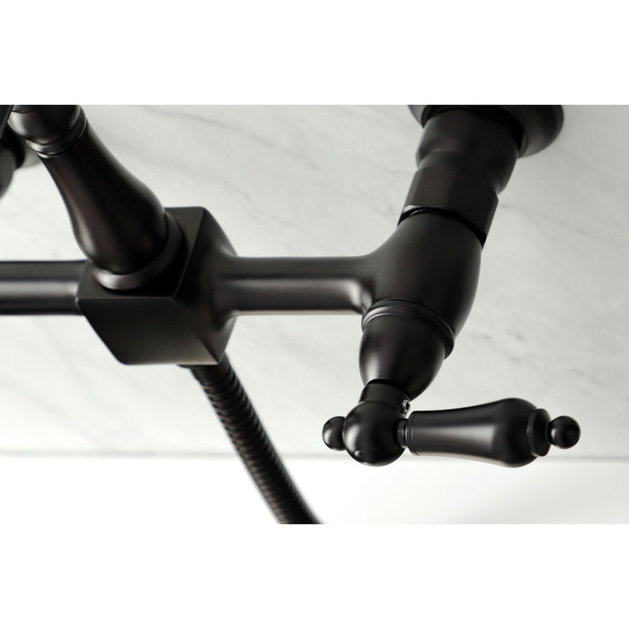 Kingston Heirloom KS1265ALBS - Heritage Two-Handle 3-Hole Wall Mount Bridge Kitchen Faucet with Brass Sprayer, Oil Rubbed Bronze