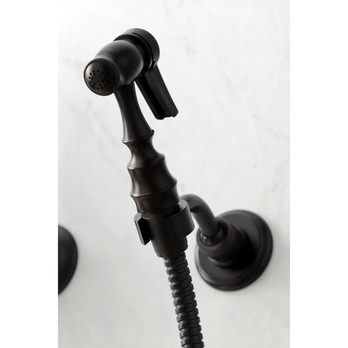 Kingston Heirloom KS1265ALBS - Heritage Two-Handle 3-Hole Wall Mount Bridge Kitchen Faucet with Brass Sprayer, Oil Rubbed Bronze