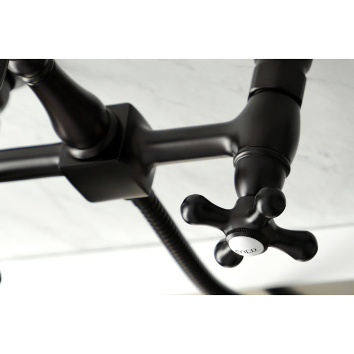 Kingston Heirloom KS1265AXBS - Heritage Two-Handle 3-Hole Wall Mount Bridge Kitchen Faucet with Brass Sprayer, Oil Rubbed Bronze