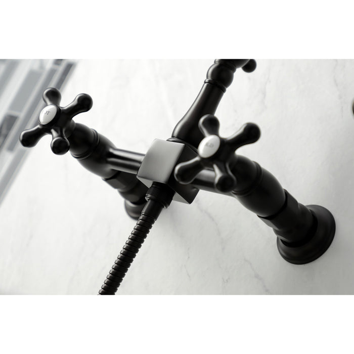 Kingston Heirloom KS1265AXBS - Heritage Two-Handle 3-Hole Wall Mount Bridge Kitchen Faucet with Brass Sprayer, Oil Rubbed Bronze