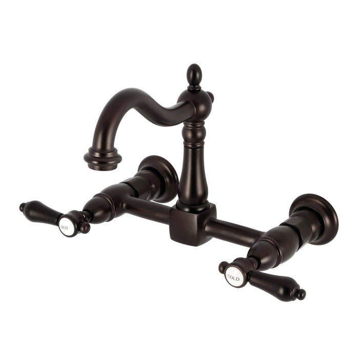 Kingston Heirloom KS1265BAL - Heirloom Two-Handle 2-Hole Wall Mount Bridge Kitchen Faucet, Oil Rubbed Bronze