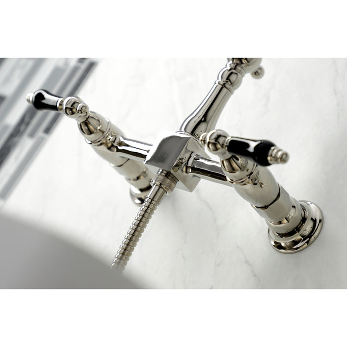Kingston Heirloom KS1266PKLBS - Duchess Two-Handle 3-Hole Wall Mount Bridge Kitchen Faucet with Brass Sprayer, Polished Nickel