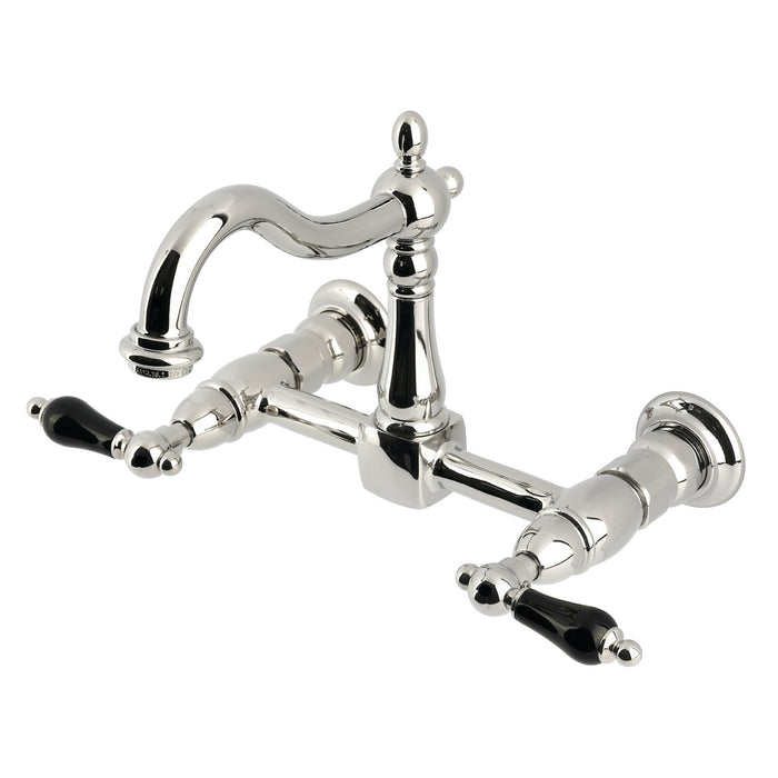 Kingston Heirloom KS1266PKL - Duchess Two-Handle 2-Hole Wall Mount Bridge Kitchen Faucet, Polished Nickel