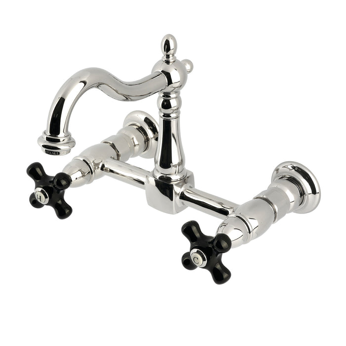 Kingston Heirloom KS1266PKX - Duchess Two-Handle 2-Hole Wall Mount Bridge Kitchen Faucet, Polished Nickel