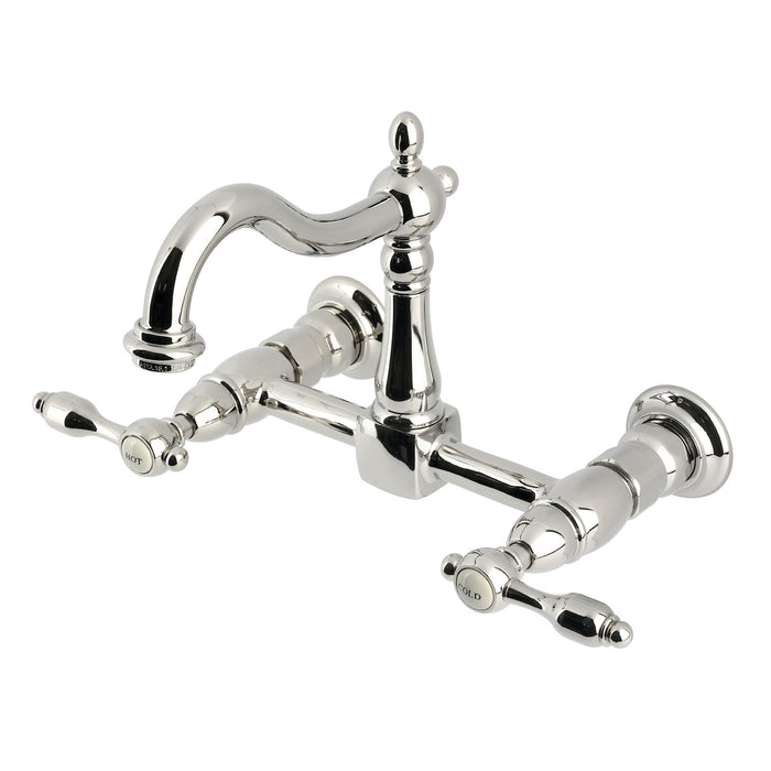 Kingston Heirloom KS1266TAL - Tudor Two-Handle 2-Hole Wall Mount Bridge Kitchen Faucet, Polished Nickel