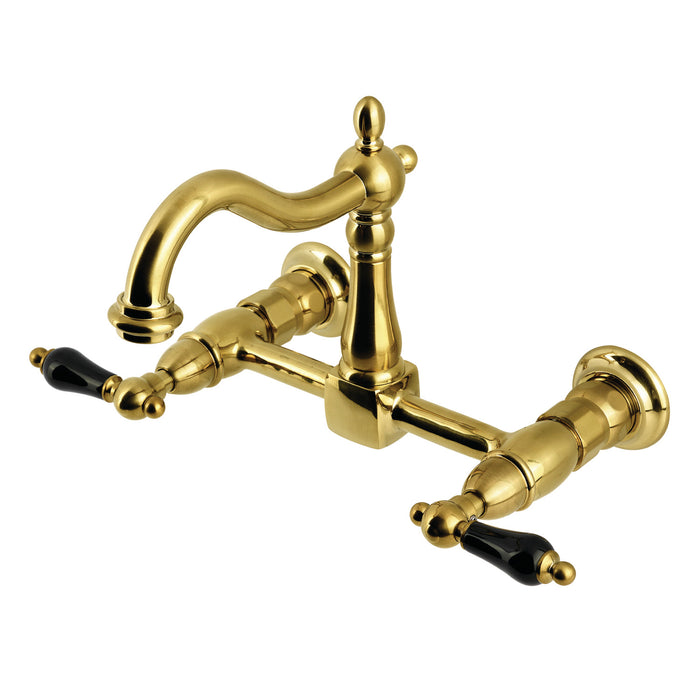 Kingston Heirloom KS1267PKL - Duchess Two-Handle 2-Hole Wall Mount Bridge Kitchen Faucet, Brushed Brass