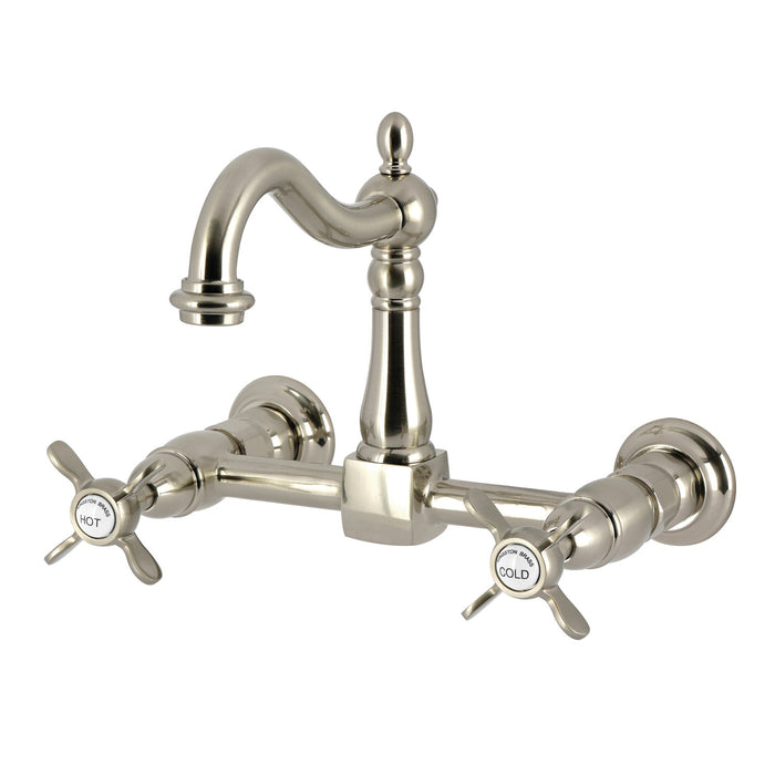 Kingston Heirloom KS1268BEX - Essex Two-Handle 2-Hole Wall Mount Bridge Kitchen Faucet, Brushed Nickel