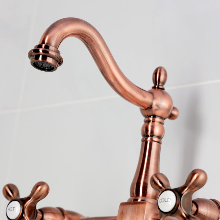Kingston Heirloom KS126AXAC - Heritage Two-Handle 2-Hole Wall Mount Bridge Kitchen Faucet, Antique Copper