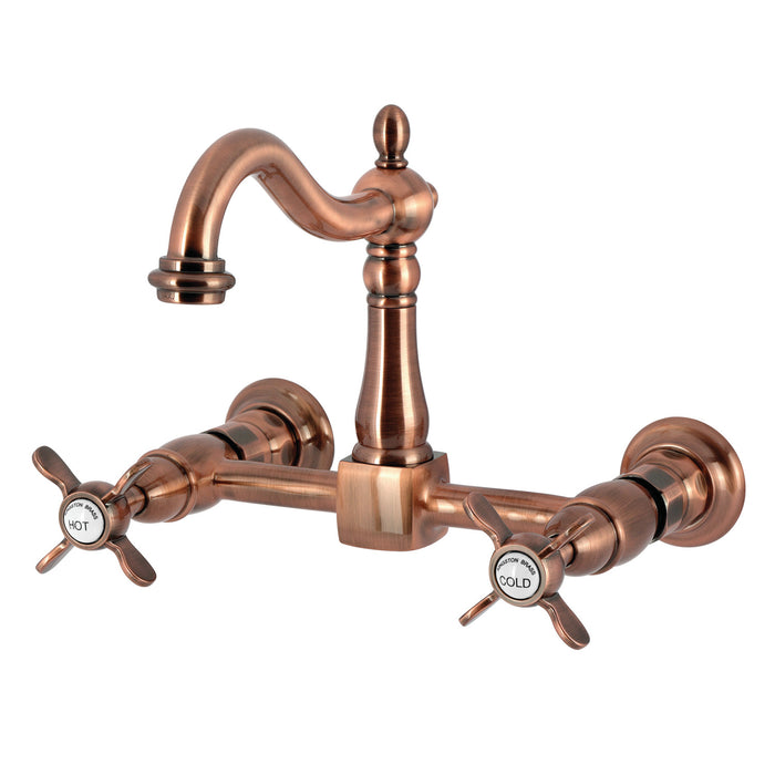 Kingston Heirloom KS126BEXAC - Essex Two-Handle 2-Hole Wall Mount Bridge Kitchen Faucet, Antique Copper