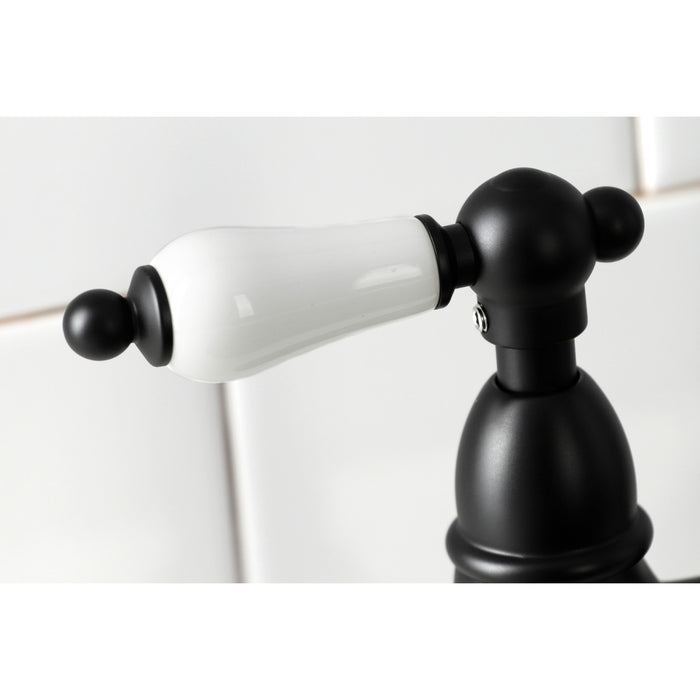 Kingston Heirloom KS1270PLBS - Heritage Two-Handle 4-Hole Deck Mount Bridge Kitchen Faucet with Brass Sprayer, Matte Black