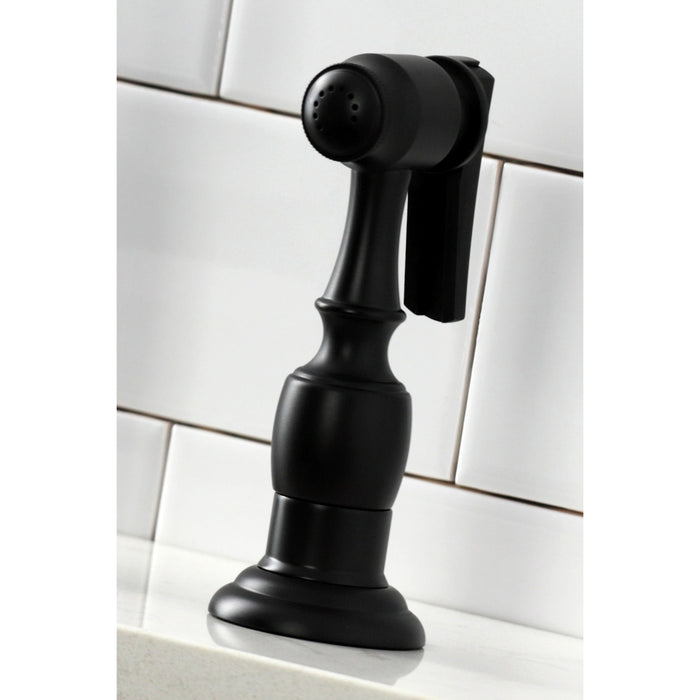 Kingston Heirloom KS1270PXBS - Heritage Two-Handle 4-Hole Deck Mount Bridge Kitchen Faucet with Brass Sprayer, Matte Black