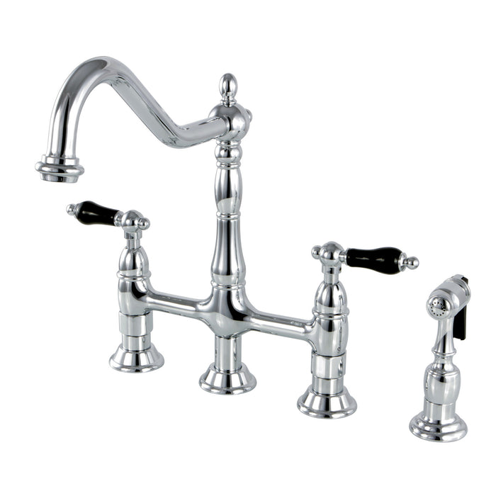 Kingston Heirloom KS1271PKLBS - Duchess Two-Handle 4-Hole Deck Mount Bridge Kitchen Faucet with Brass Sprayer, Polished Chrome