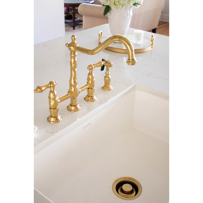 Heritage KS1272ALBS Two-Handle 4-Hole Deck Mount Bridge Kitchen Faucet with Brass Sprayer, Polished Brass