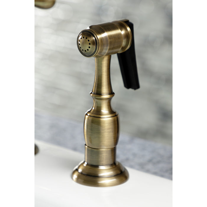Kingston Heirloom KS1273AXBS - Heritage Two-Handle 4-Hole Deck Mount Bridge Kitchen Faucet with Brass Sprayer, Antique Brass
