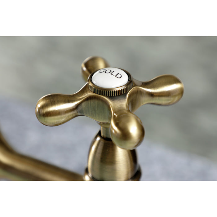 Kingston Heirloom KS1273AXBS - Heritage Two-Handle 4-Hole Deck Mount Bridge Kitchen Faucet with Brass Sprayer, Antique Brass
