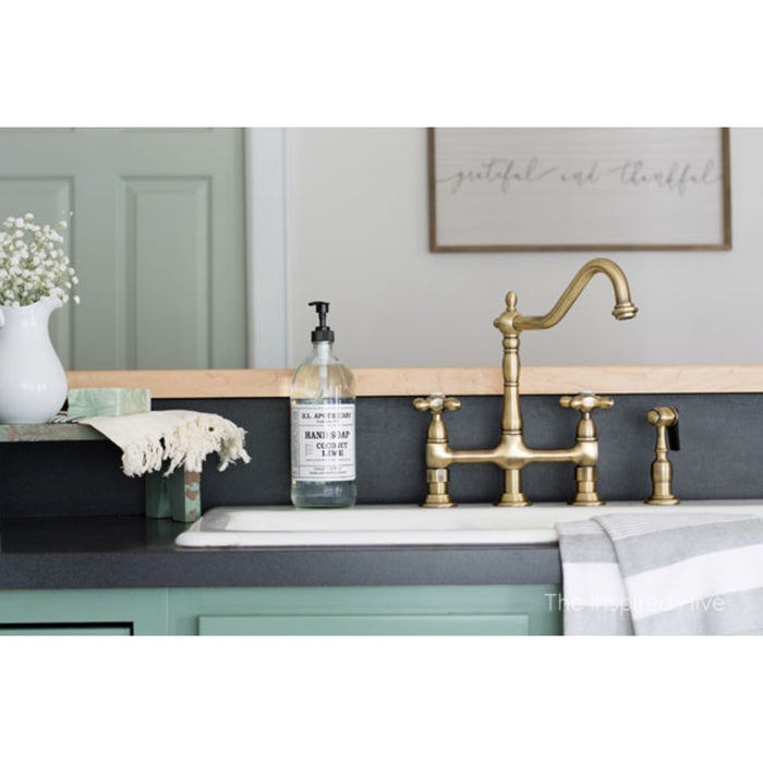 Kingston Heirloom KS1273AXBS - Heritage Two-Handle 4-Hole Deck Mount Bridge Kitchen Faucet with Brass Sprayer, Antique Brass