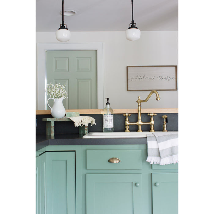 Kingston Heirloom KS1273AXBS - Heritage Two-Handle 4-Hole Deck Mount Bridge Kitchen Faucet with Brass Sprayer, Antique Brass
