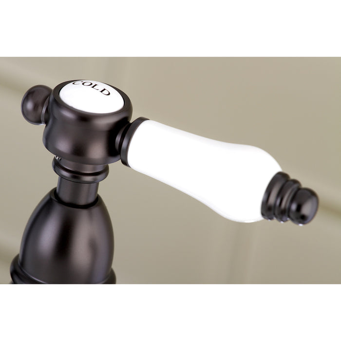 Kingston Heirloom KS1275BPLBS - Bel-Air Two-Handle 4-Hole Deck Mount Bridge Kitchen Faucet with Brass Sprayer, Oil Rubbed Bronze