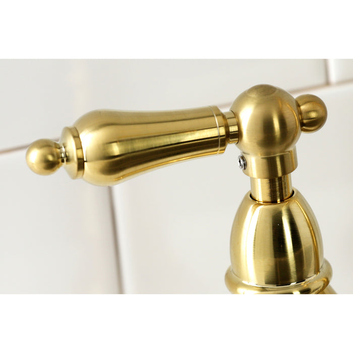Heritage KS1277ALBS Two-Handle 4-Hole Deck Mount Bridge Kitchen Faucet with Brass Side Sprayer, Brushed Brass