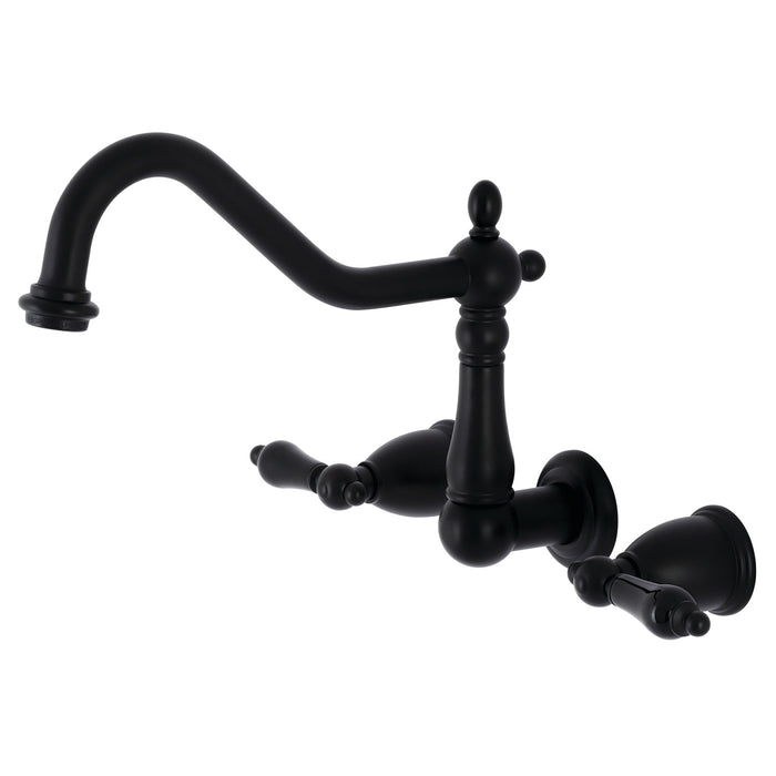 Kingston Heirloom KS1280PKL - Duchess Two-Handle 3-Hole Wall Mount Kitchen Faucet, Matte Black