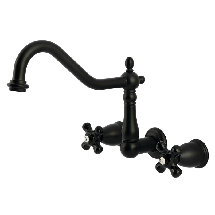 Kingston Heirloom KS1280PKX - Duchess Two-Handle 3-Hole Wall Mount Kitchen Faucet, Matte Black