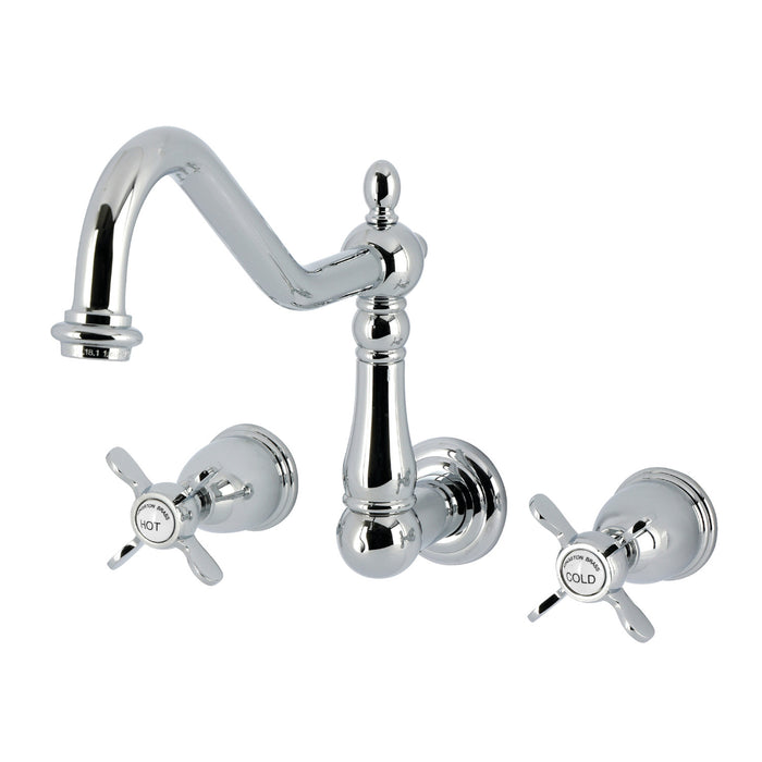 Kingston Heirloom KS1281BEX - Essex Two-Handle 3-Hole Wall Mount Kitchen Faucet, Polished Chrome