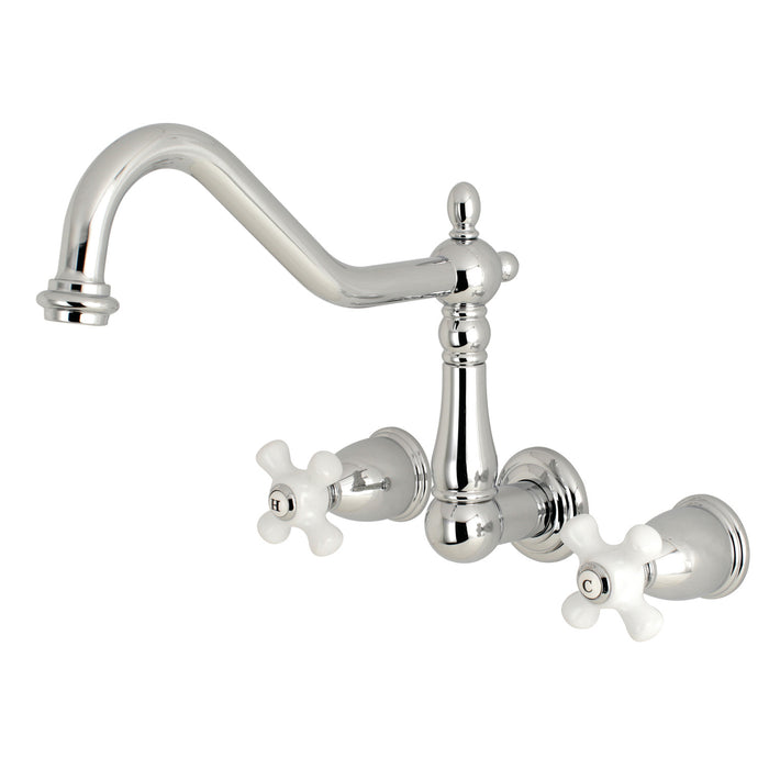 Kingston Heirloom KS1281PX - Heritage Two-Handle 3-Hole Wall Mount Kitchen Faucet, Polished Chrome