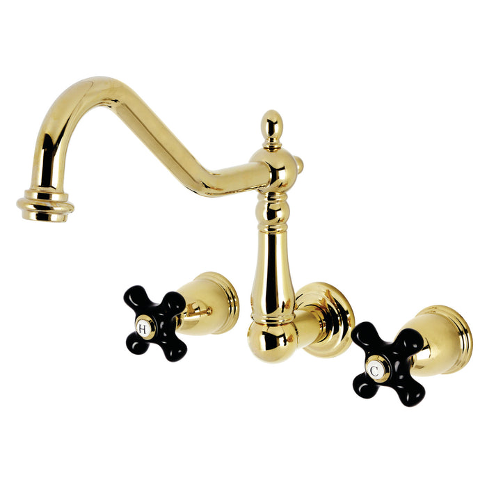 Kingston Heirloom KS1282PKX - Duchess Two-Handle 3-Hole Wall Mount Kitchen Faucet, Polished Brass