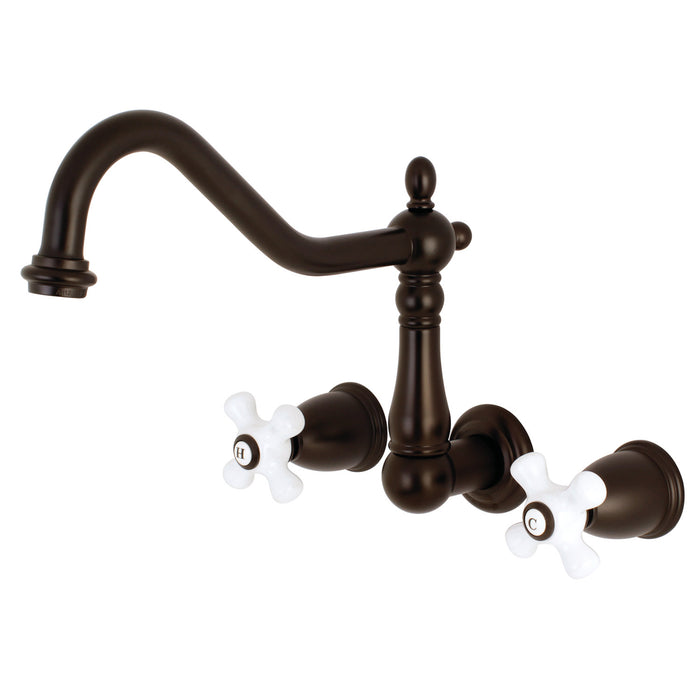 Kingston Heirloom KS1285PX - Heritage Two-Handle 3-Hole Wall Mount Kitchen Faucet, Oil Rubbed Bronze