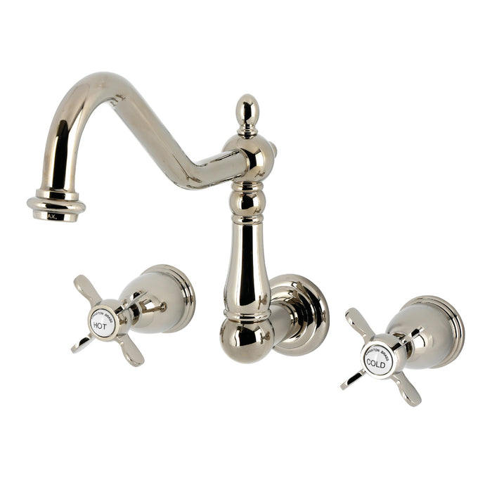 Kingston Heirloom KS1286BEX - Essex Two-Handle 3-Hole Wall Mount Kitchen Faucet, Polished Nickel