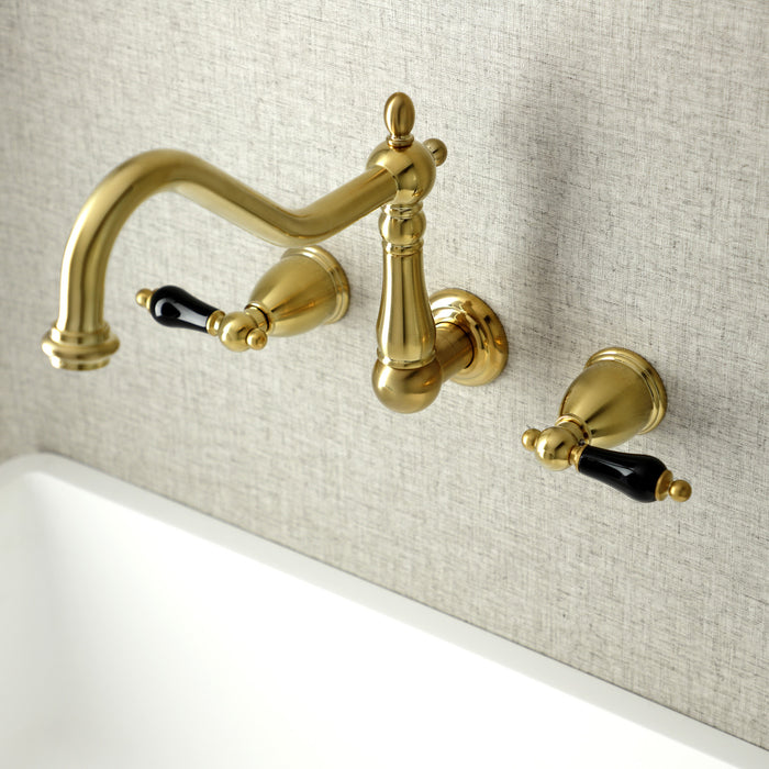 Kingston Heirloom KS1287PKL - Duchess Two-Handle 3-Hole Wall Mount Kitchen Faucet, Brushed Brass